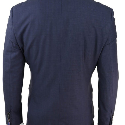 Mens 3 Piece Navy Blue Tailored Fit Retro Classic Suit