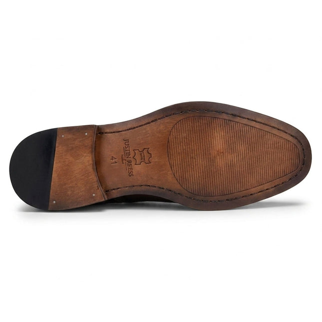 Justin Reess Men's Brown Leather Tweed Brogue Shoes - Arlo