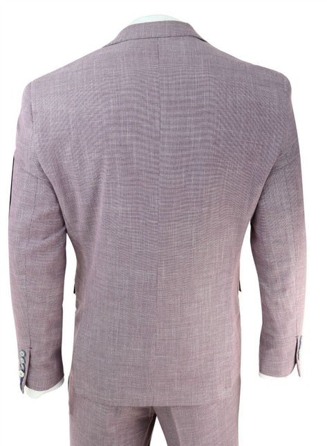 Mens 3 Piece Blush Pink Linen Summer Spring Classic Suit