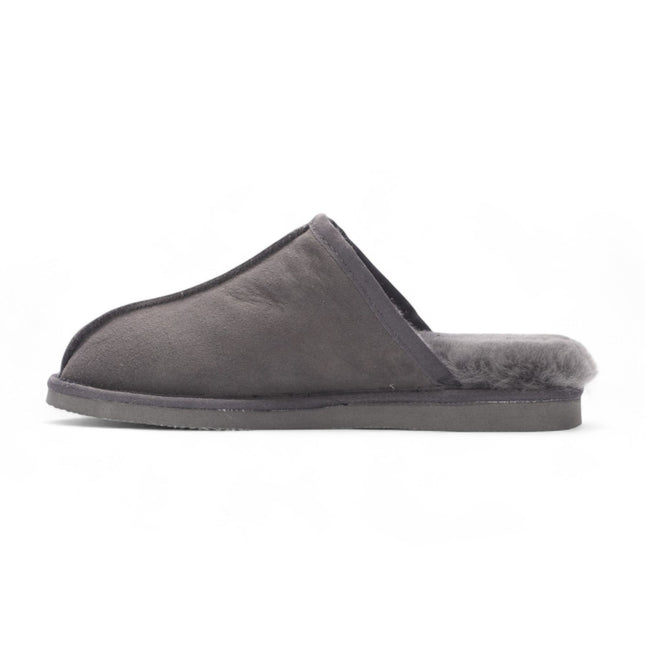 Men's Genuine Sheepskin Grey Suede Mule Winter Warm Non-Slip - Highland