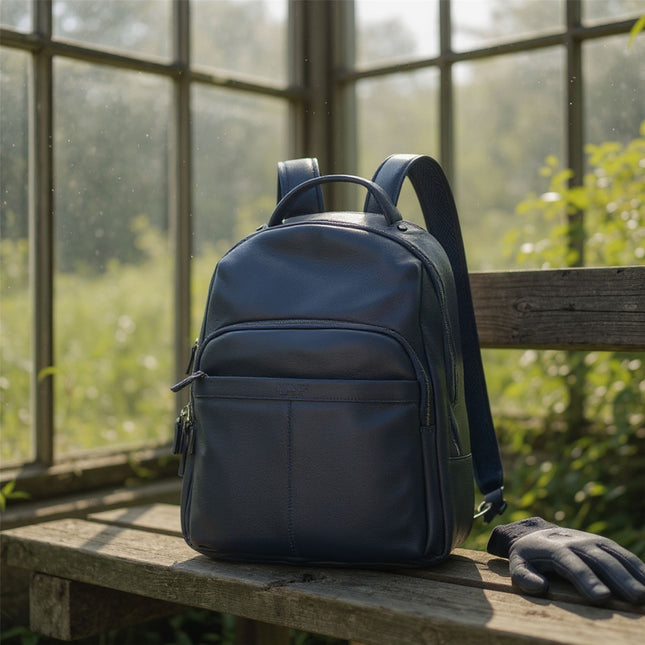 Genuine Leather Navy Blue Vintage Rucksack Laptop Bag Travel Backpack - Capri