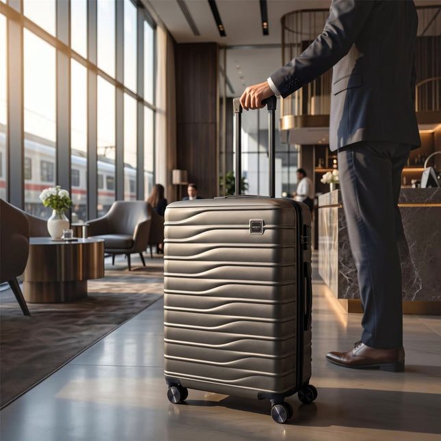 Hardshell Coffee Suitcase Set Robust 8 Wheel Luggage Cabin Case Bag