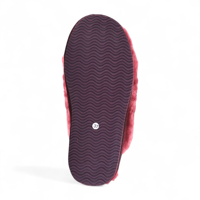 Women's Sheepskin Slippers Burgundy Warm Winter Fur Mule - Aurora
