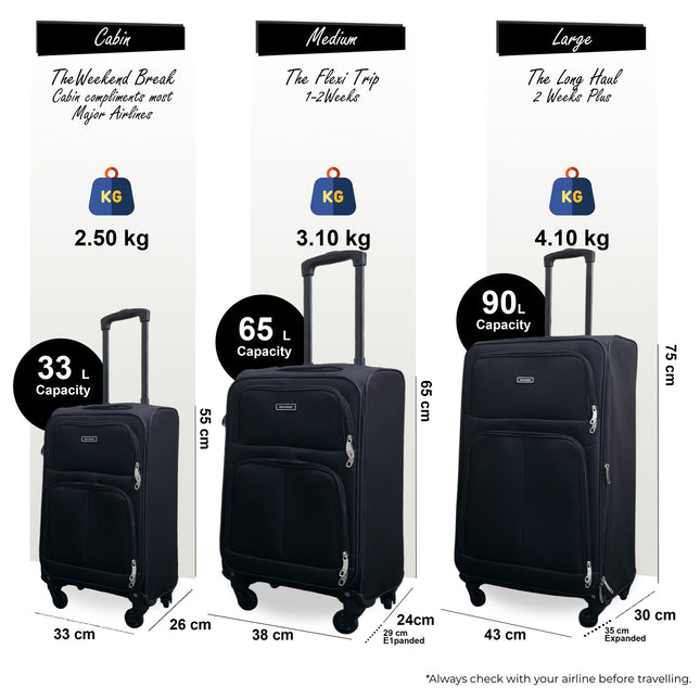 Expandable Soft Shell 4 Wheel Luggage Travel Cabin Suitcase Set Holiday Bags