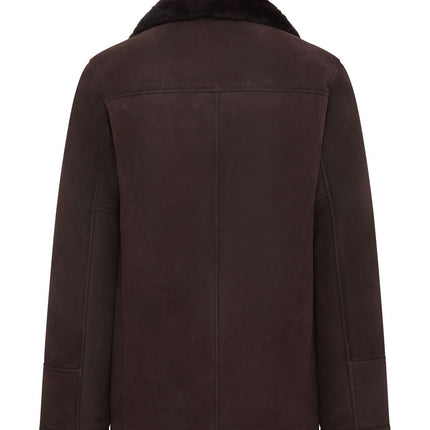 Men's Classic Brown Real Sheepskin Shearling Suede Leather Coat Jacket
