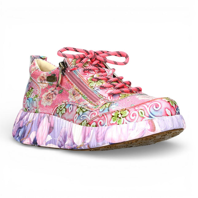 Laura Vita Women's Nikito 62 Rose Pink Floral Leather Trainers Platform Sneaker Shoes