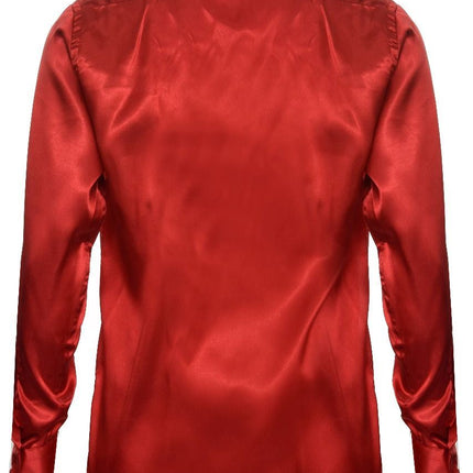 Mens Red Satin Silk Shirt Smart Casual Button Down Cuff Tailored Fit