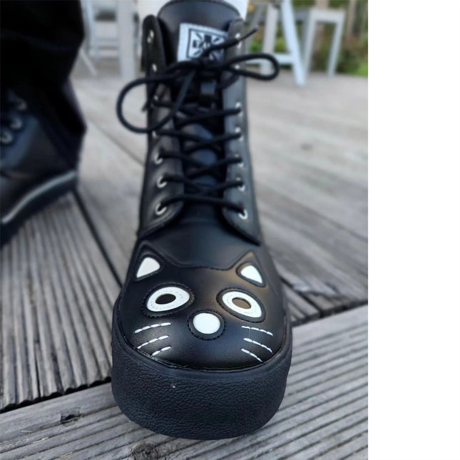 TUK Women's Kitty Black Vegan Leather Combat Sneaker Boots - A6570L