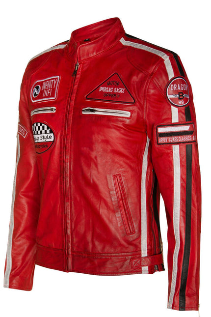 Mens Racing Leather Biker Jacket-Portland