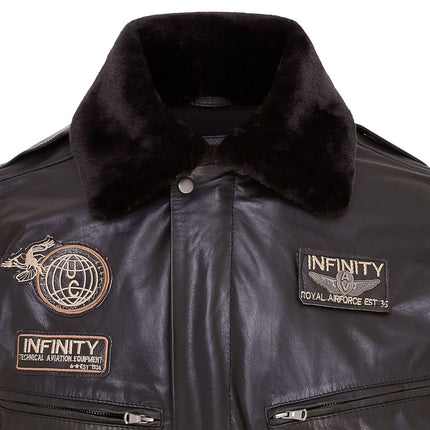 Mens Leather Bomber Jacket Air Force Badge Pilot Flying US Aviator Jacket