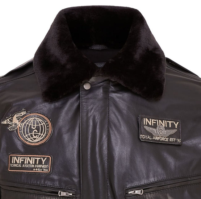 Mens Leather Bomber Jacket Air Force Badge Pilot Flying US Aviator Jacket
