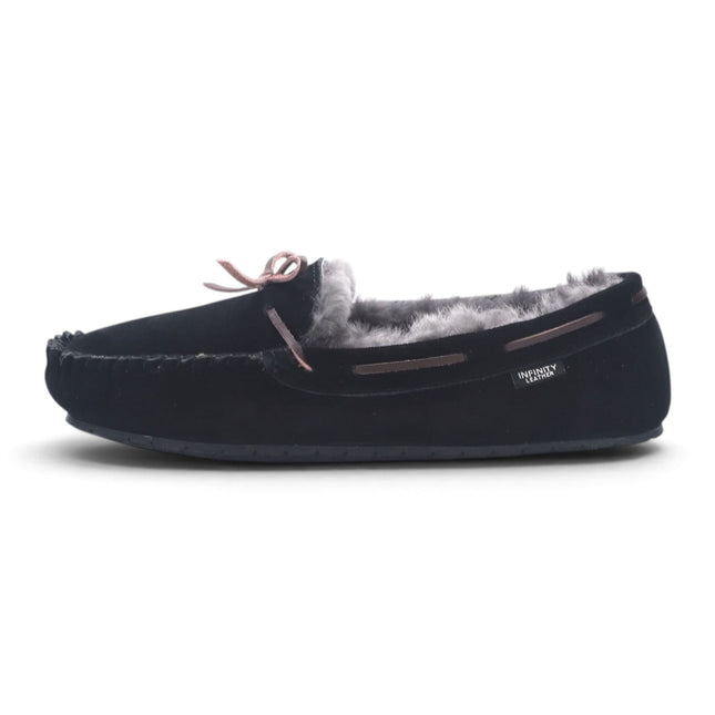 Men’s Black Genuine Sheepskin Moccasin Winter Slippers - Flint