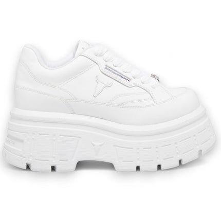 Windsorsmith Womens White Chunky Leather Platform Trainers Sneakers - Swerve