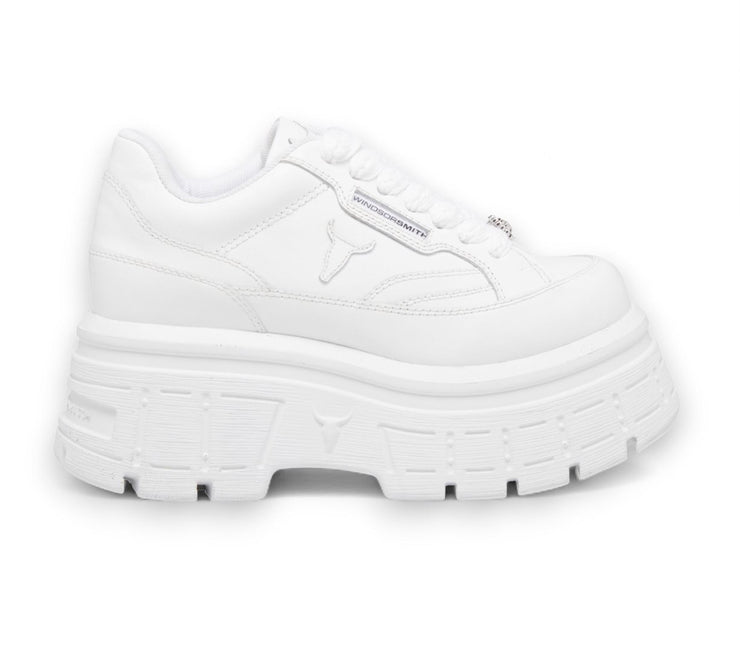 Windsorsmith Womens White Chunky Leather Platform Trainers Sneakers - Swerve