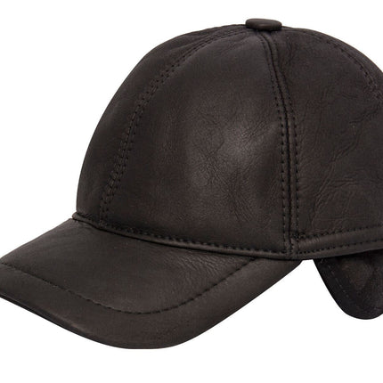 Mens Real Sheepskin Baseball Cap Black Leather Shearling Snapback Winter Hat