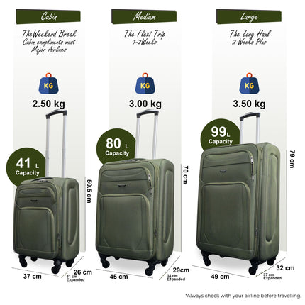 Soft Shell Lightweight Nylon Suitcase Set 4 Wheel Travel Case Holiday Bags