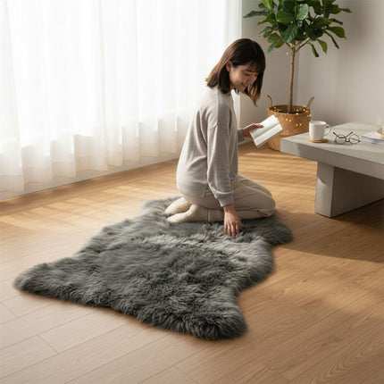 Genuine Charcoal Grey Sheepskin Natural Silky Soft Fluffy Real Wool Rug