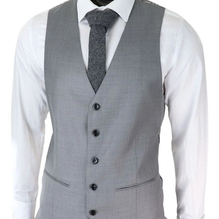 Mens 3 Piece Light Grey Classic Stitch Retro Suit