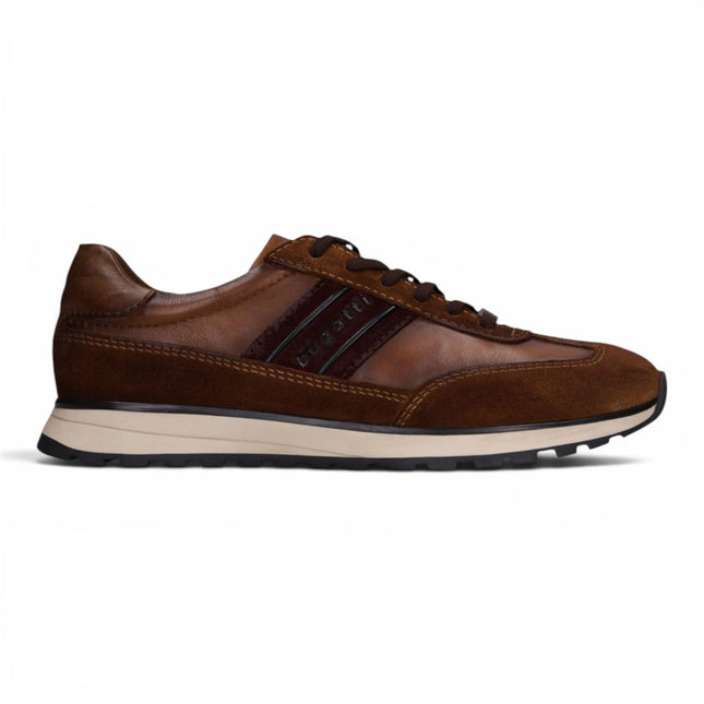 Bugatti Men's Tan Brown Leather Lace-Up Trainer Sneaker Shoes - Timon