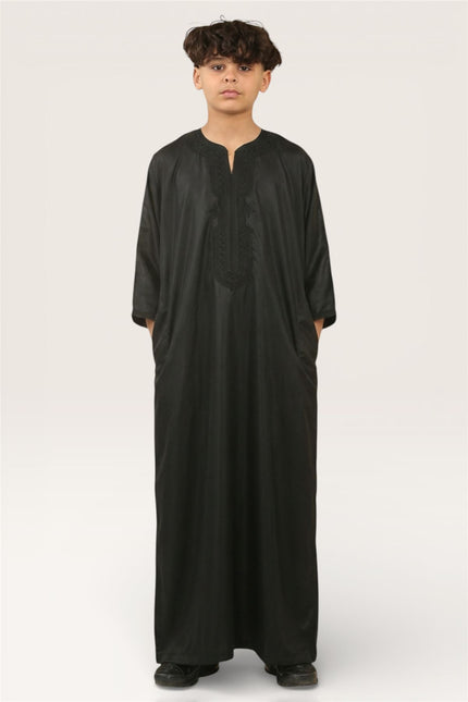 Kids Boys Black Moroccan Thobe Robe Djellaba Gandoura Eid Jubba- K-GG008