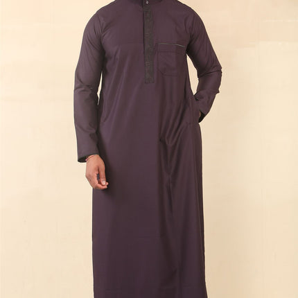 Mens Purple Thobe Jubba Emirati Islamic Arabic Eid Embroidery Kaftan Jubbah Robe