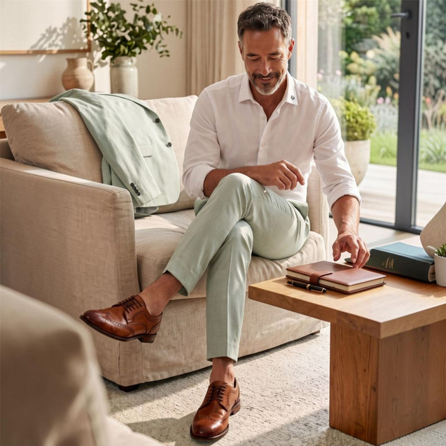 Men's Sage Green Formal Pants Tailored Fit Trousers - Belmont