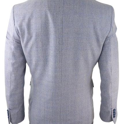 Mens 3 Piece Tweed Suit Light Blue Check Peaky Blinders 1920 Gatsby Wedding Suit