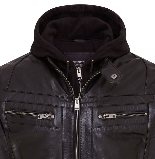 Mens Air Force Hooded Bomber Aviator Real Leather Flight Bomber Jacket