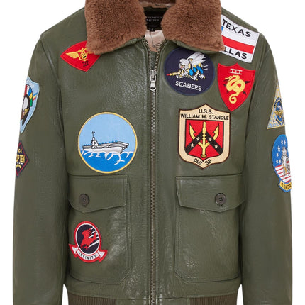 Mens A2 Top Gun Leather Bomber Jacket-Camborne