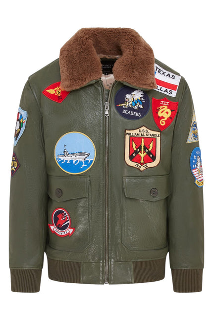 Mens A2 Top Gun Leather Bomber Jacket-Camborne