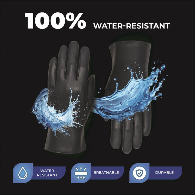 Men’s Black Italian Leather Warm Wool Lining Winter Stich Design Gloves - M-LGV-205