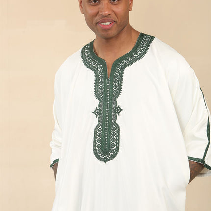 Men's White Moroccan Thobe Djellaba Jubba Robe Eid