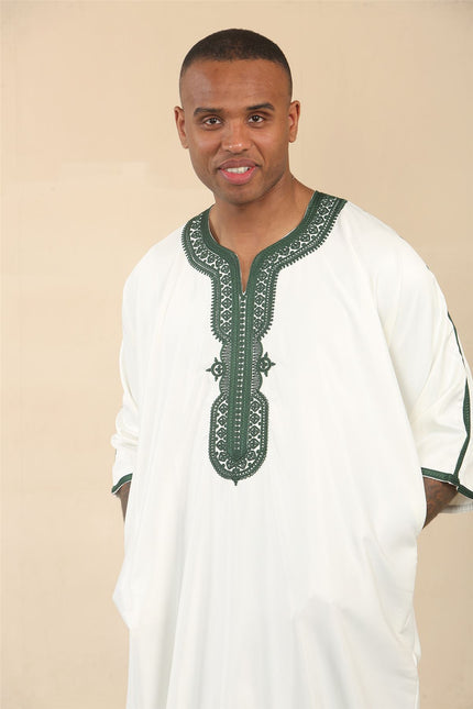 Men's White Moroccan Thobe Djellaba Jubba Robe Eid