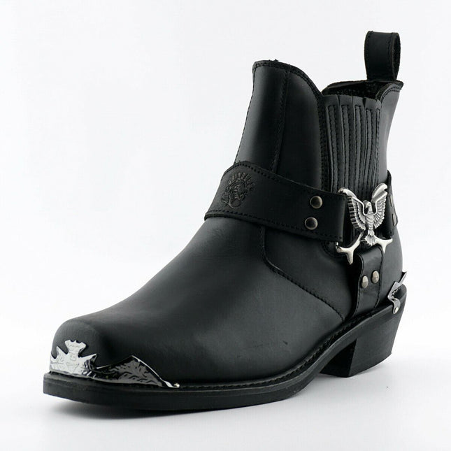 Grinders Mens Black Cowboy Biker Boots - Eagle Lo