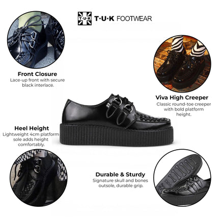 TUK Viva High Creeper Black Leather Platform Lace-Up Goth Shoes - AV6802