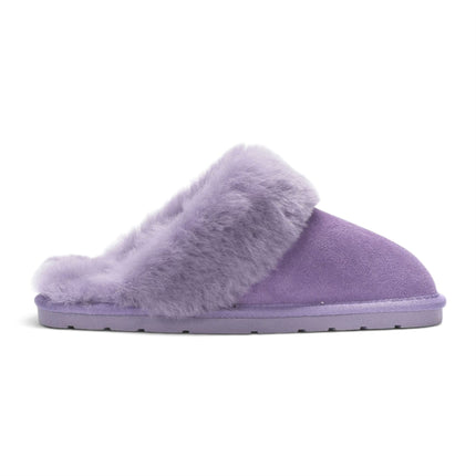 Women's Genuine Sheepskin Purple Suede Mule Winter Slippers - Luna