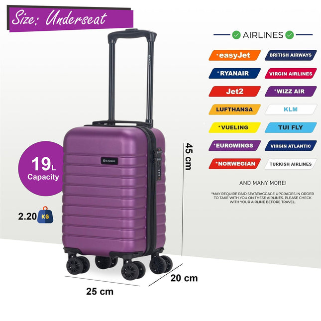 ABS Hardshell Underseat Cabin Suitcase 45 x 25 x 20 cm Luggage Suitable for Rynair