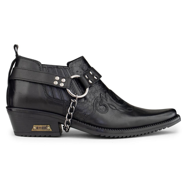 Men's Black Leather Winklepicker Cowboy Cuban Biker Boots