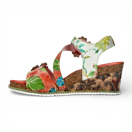 Laura Vita Women's Bonito 32 Orange Floral Leather Wedge Espadrille Sandals
