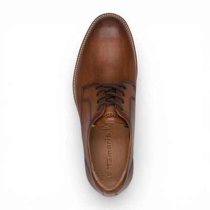 Tamaris Men's Cognac Brown Leather Plain Toe Smart Derby Shoes