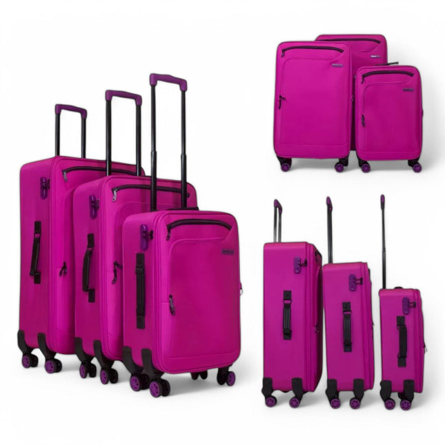 Lightweight Soft Shell 8 Wheels Luggage Travel Cabin Holiday Bags Suitcase Set