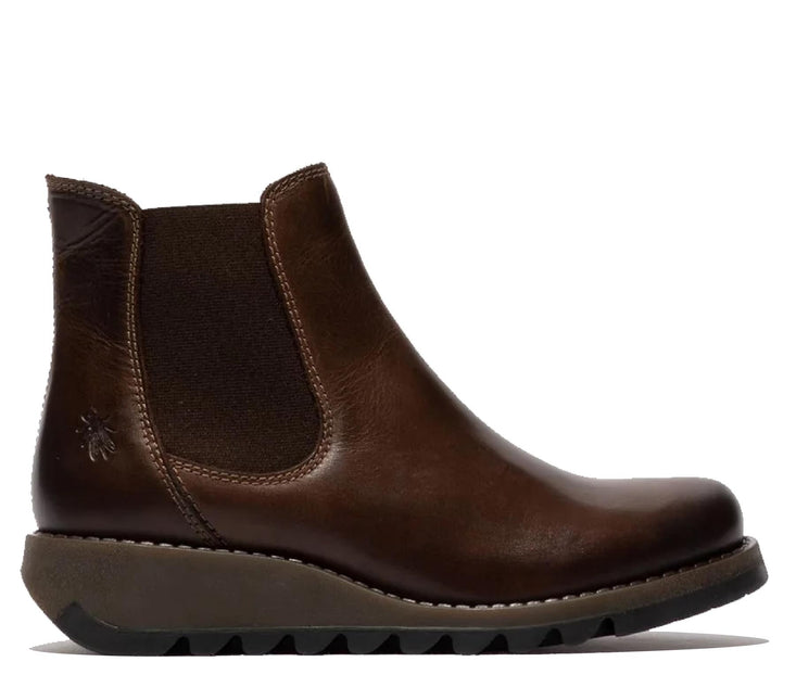 Fly London Womens Brown Salv Chelsea Leather Ankle Casual Wedge Heel Boots