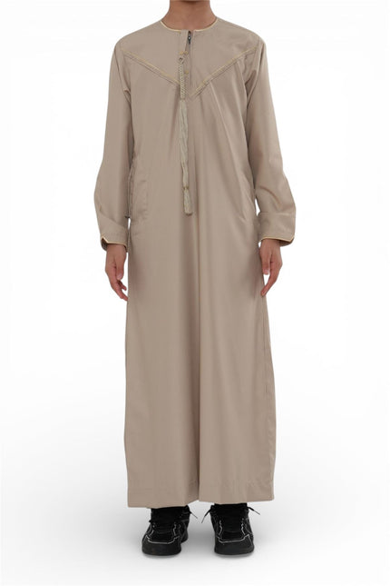 Kids Boys Ramadan Beige Moroccan Jubba Robe Djellaba Eid Thobe - K-TT-006
