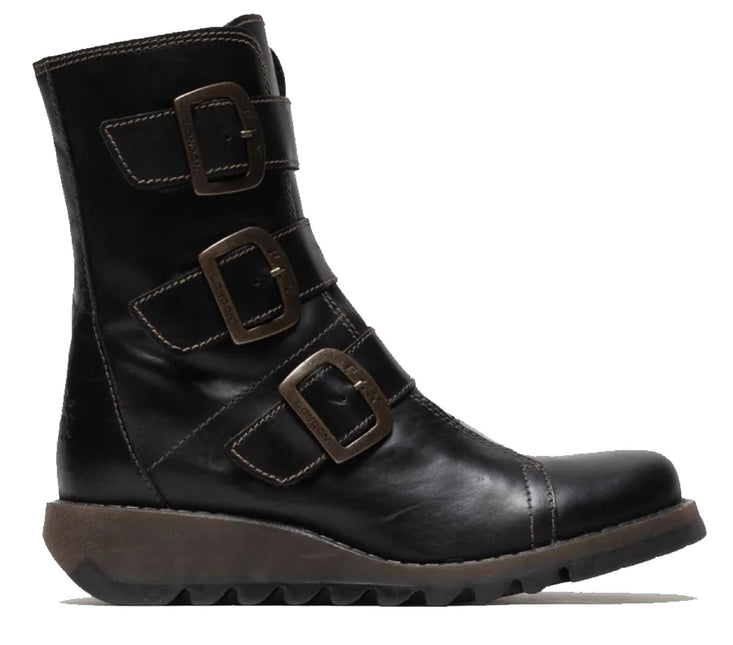 Fly London Womens Black Scop110 Chelsea Leather Ankle Zip Biker Boots
