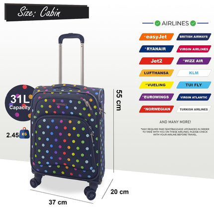 Soft Shell Cabin Suitcase 55 x 37 x 20 cm Lightweight Luggage Suitable for Easyjet, Ryanair