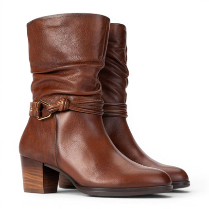 Pikolinos Women's Brown Leather Mid-Calf High Boots - Zamora