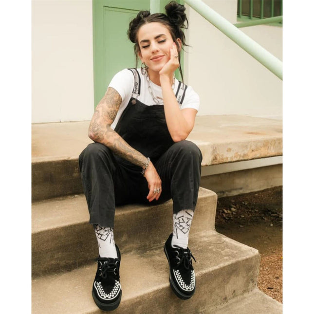 TUK Pointed Creeper Sneaker Black White Suede Platform Shoes - A9182