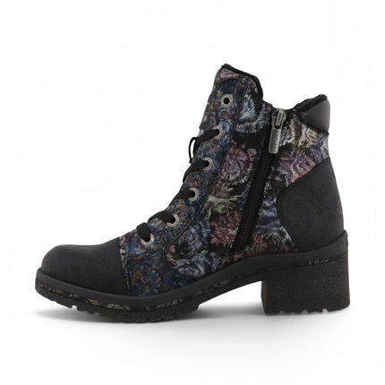 Mustang Women's Black Floral Lace-Up Winter Ankle Boots - M0092001