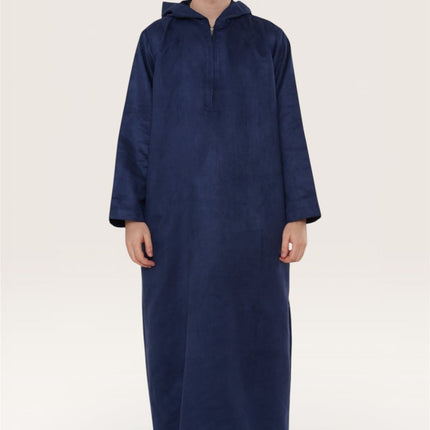 Men's Hooded Eid Navy Blue Moroccan Jubba Robe Ramadan Eid Thobe - HM12