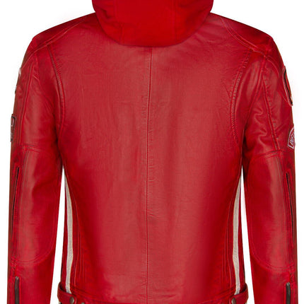 Mens Racing Hooded Leather Biker Jacket-Detroit